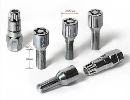 Секретки болт конус 12*1.50*28 D=20mm под узкое отверстие