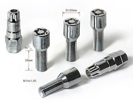 Секретки болт конус 14*1.50*28 D=20mm под узкое отверстие