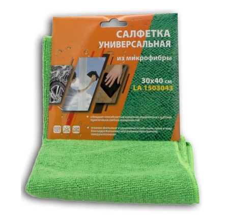 Салфетка микрофибра 30Х40СМ/Зеленая