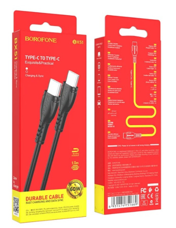 Кабель USB 3A Type-C Type-C black 60W 1m Кабель USB 3A Type-C Type-C black 60W 1m